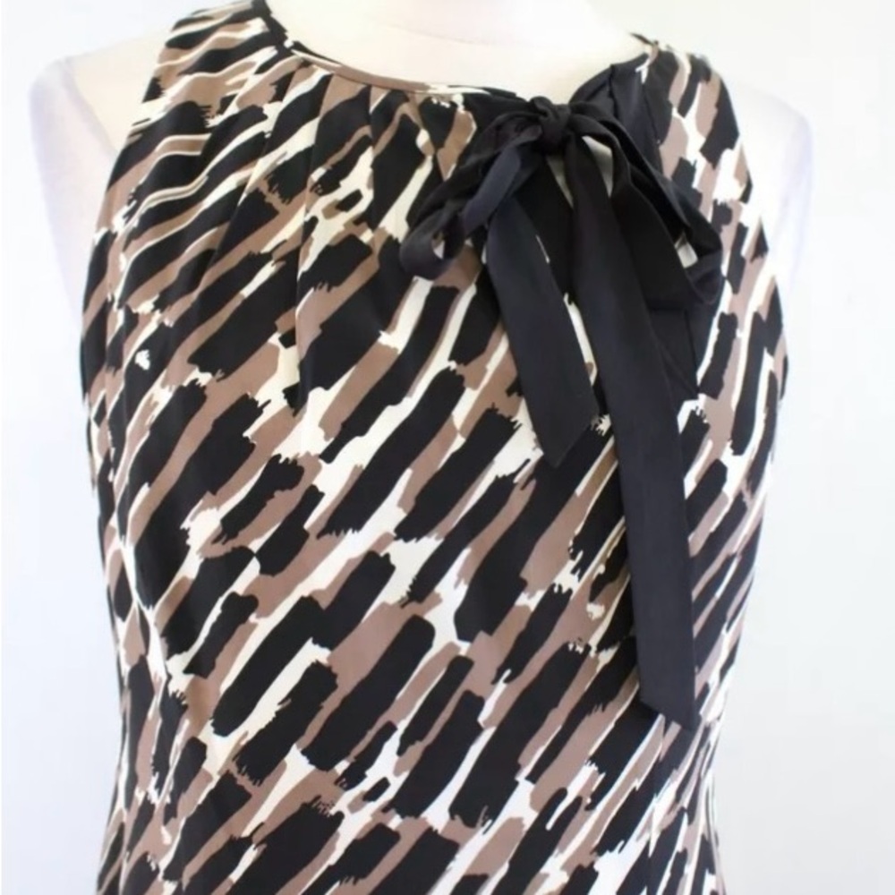 Ann Taylor dress black cream brown design,  ribbon tie at neckline.New not worn